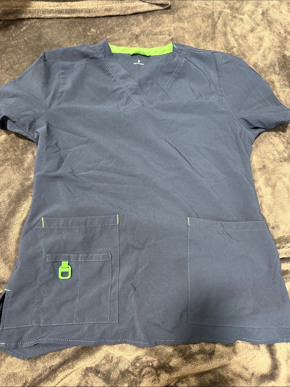 Women’s Navy V-Neck Medical Scrub Top with Lime Accent